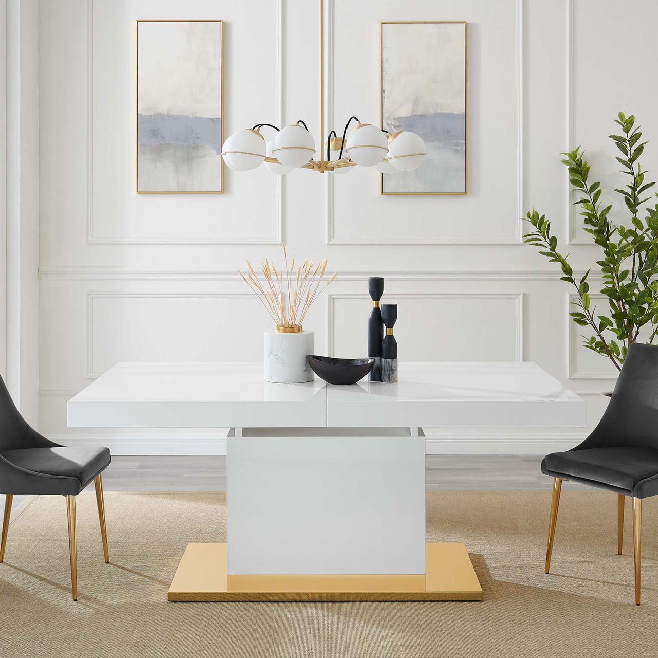 Divisa Extendable Dining Table, White & Gold