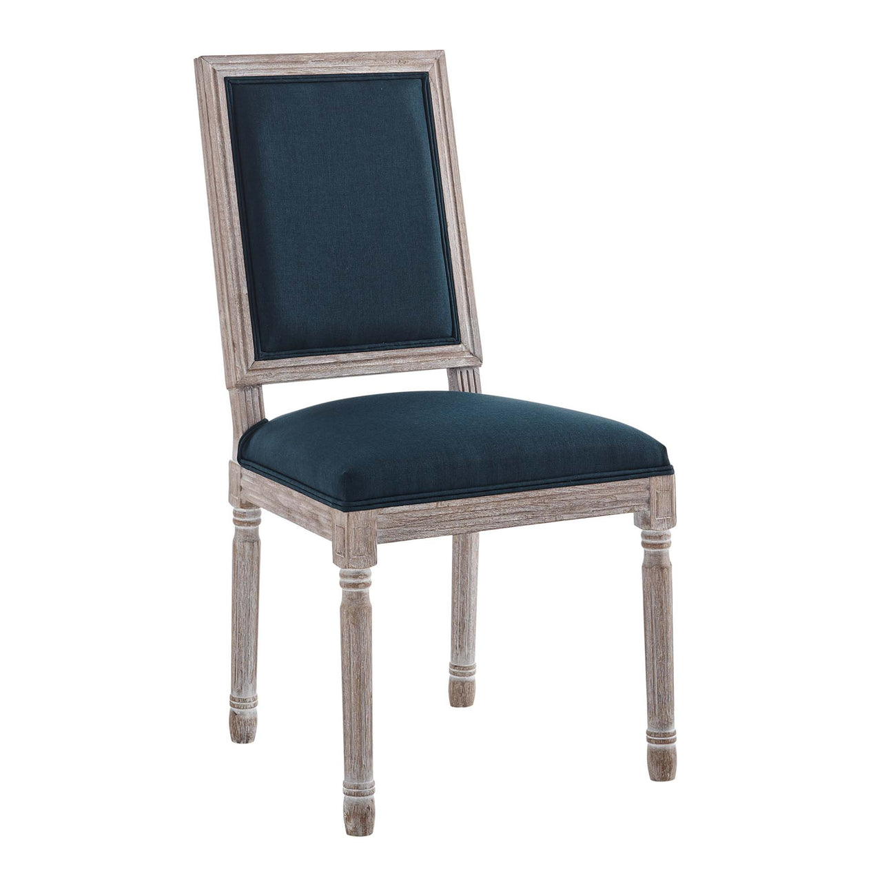 Corton Upholstered Side Chair, Natural Wood & Dark Blue