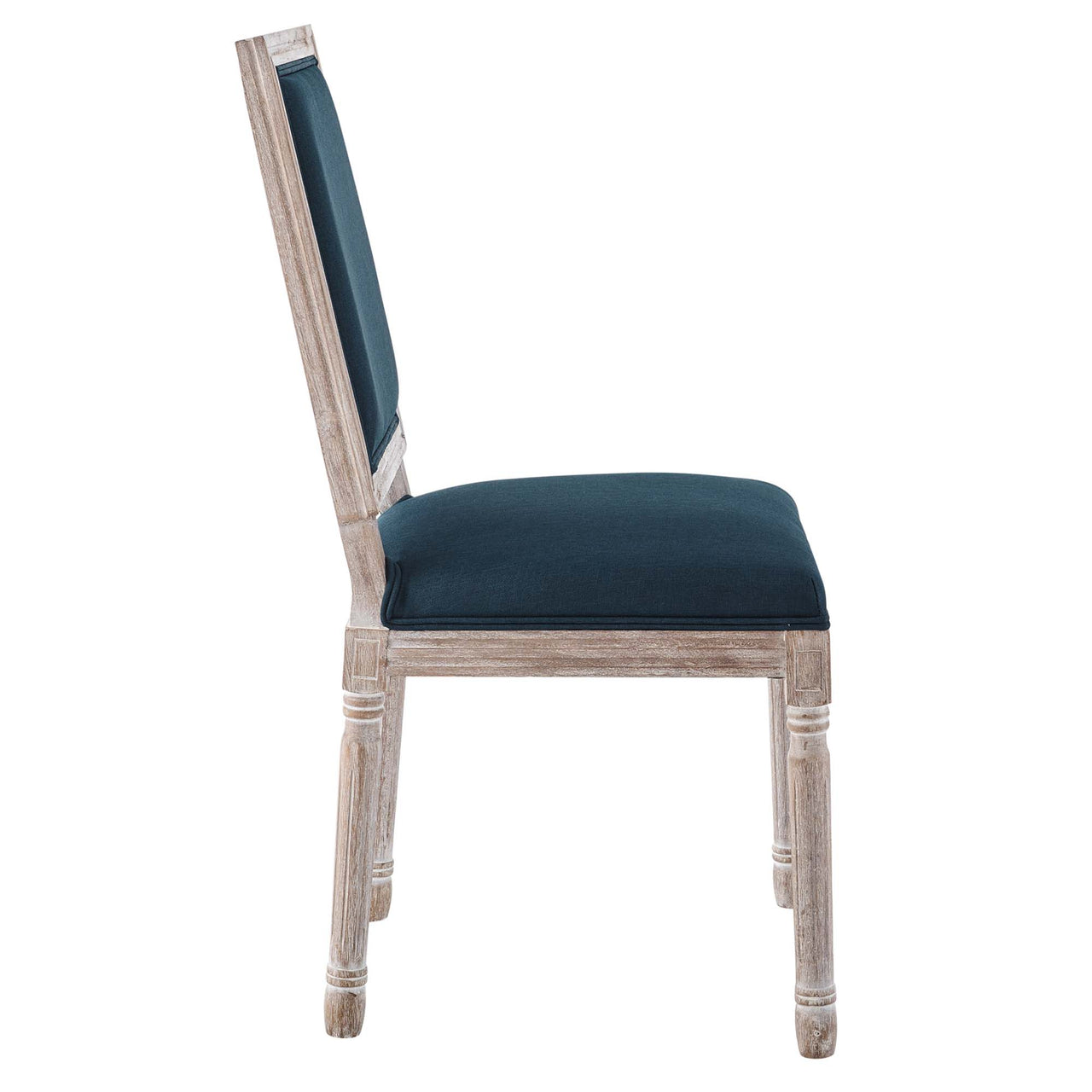 Corton Upholstered Side Chair, Natural Wood & Dark Blue