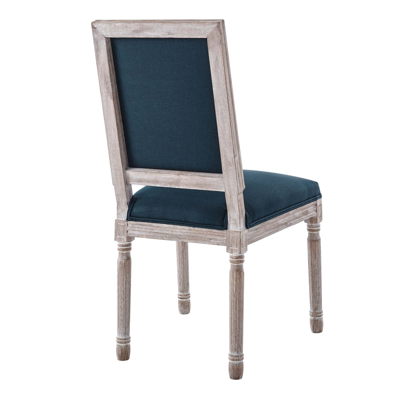 Corton Upholstered Side Chair, Natural Wood & Dark Blue