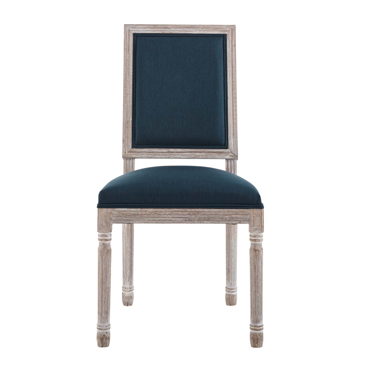 Corton Upholstered Side Chair, Natural Wood & Dark Blue