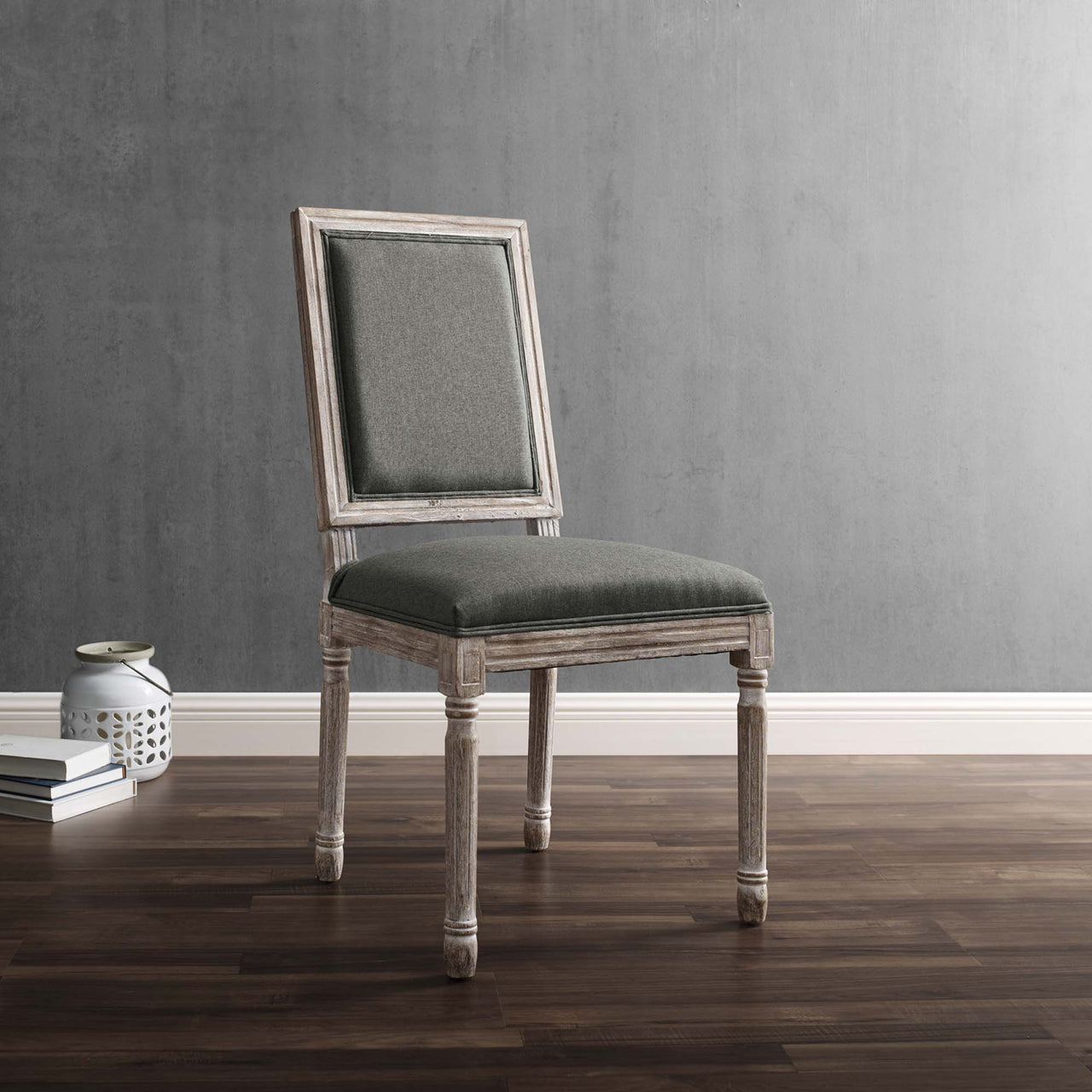 Corton Upholstered Side Chair, Natural Wood & Gray