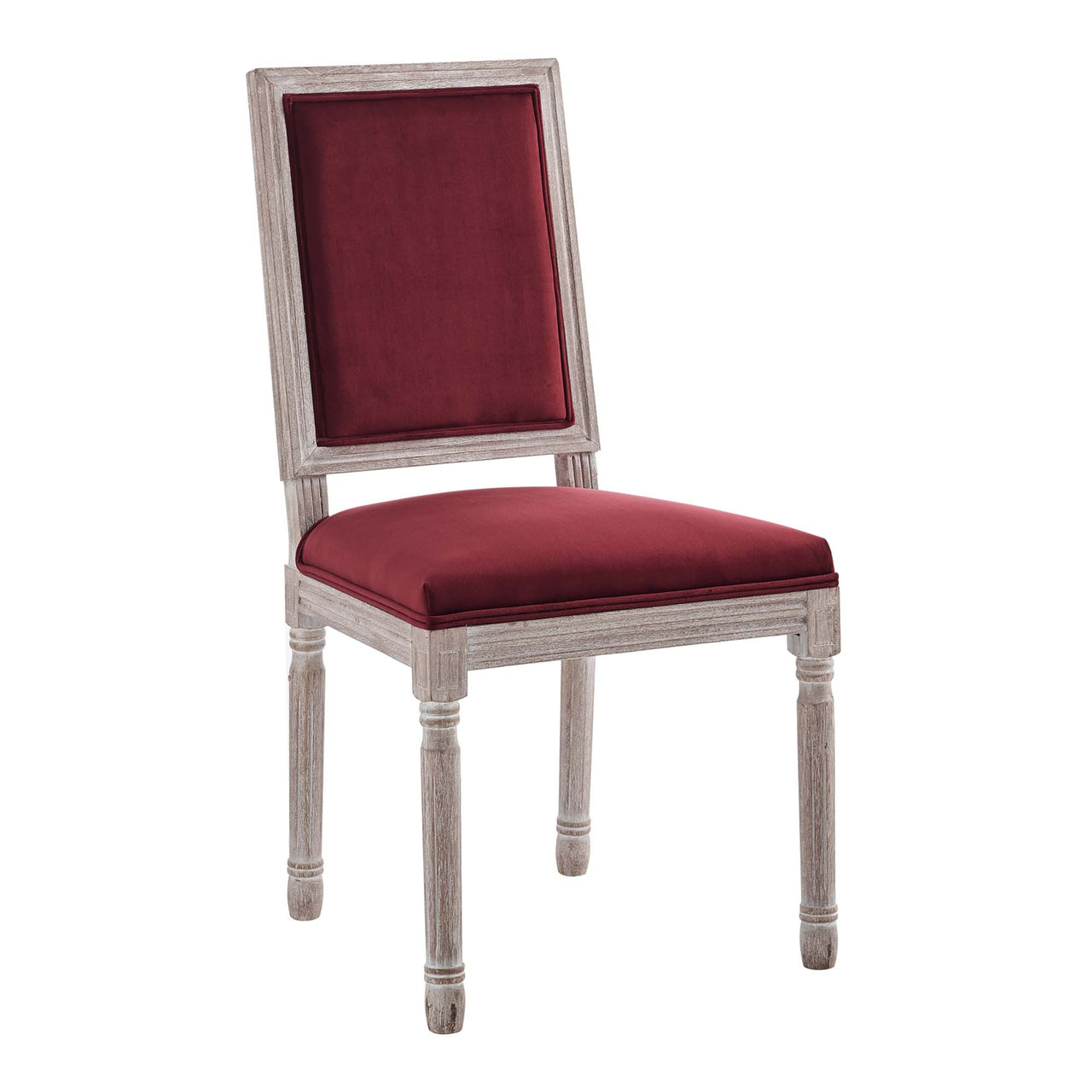 Corton Velvet Side Chair, Natural Wood & Maroon