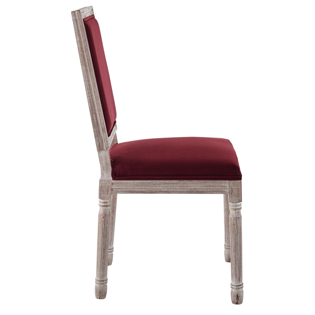 Corton Velvet Side Chair, Natural Wood & Maroon