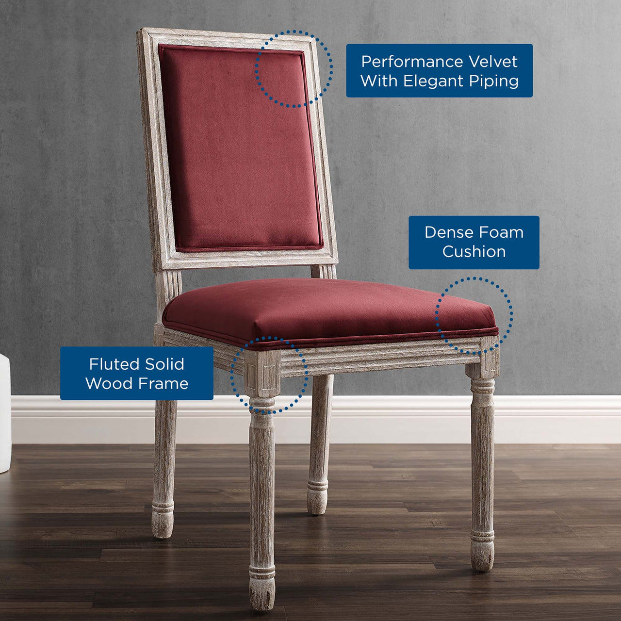 Corton Velvet Side Chair, Natural Wood & Maroon