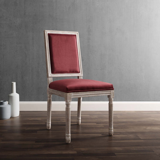 Corton Velvet Side Chair, Natural Wood & Maroon