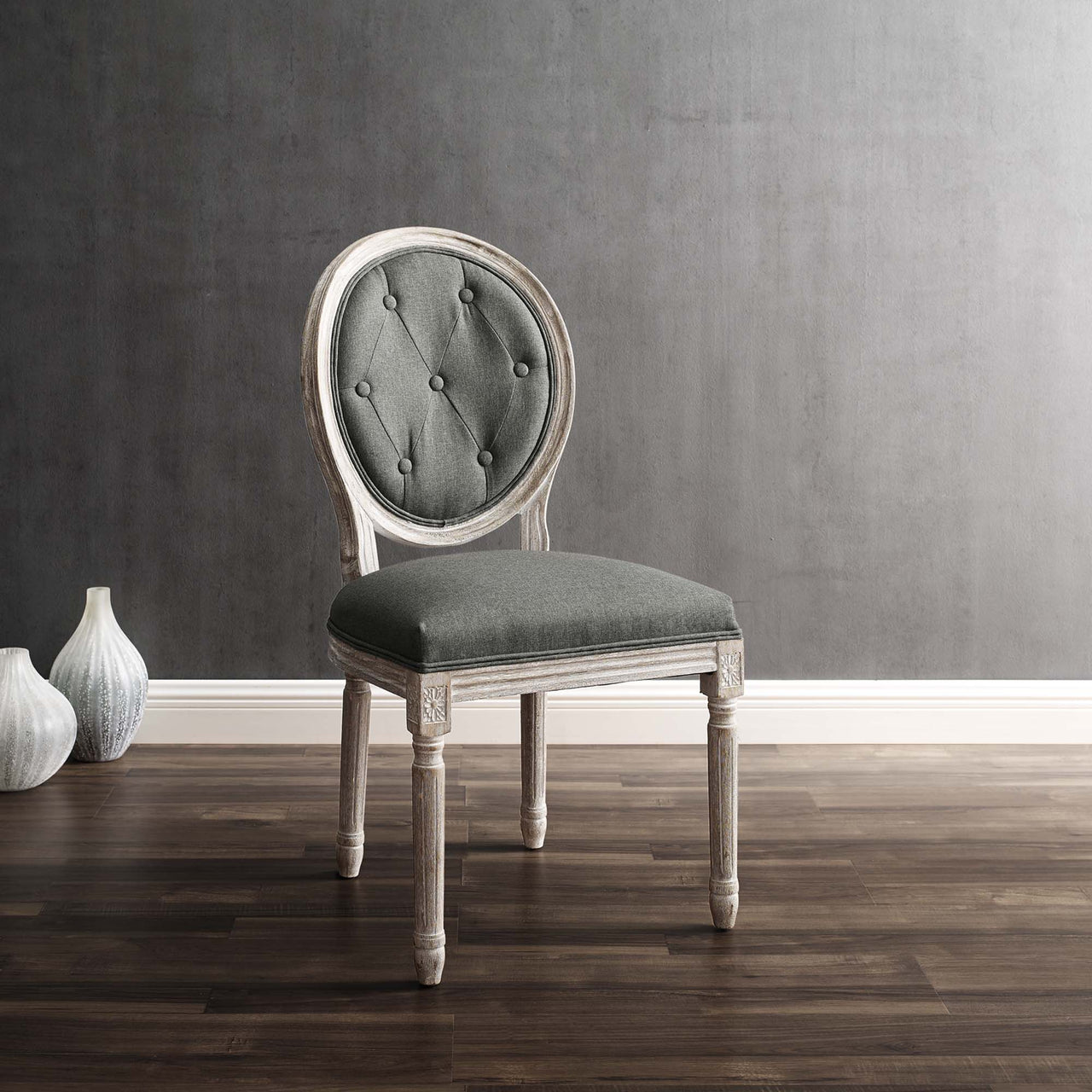 Genevre Upholstered Dining Chair, Natural Wood & Gray