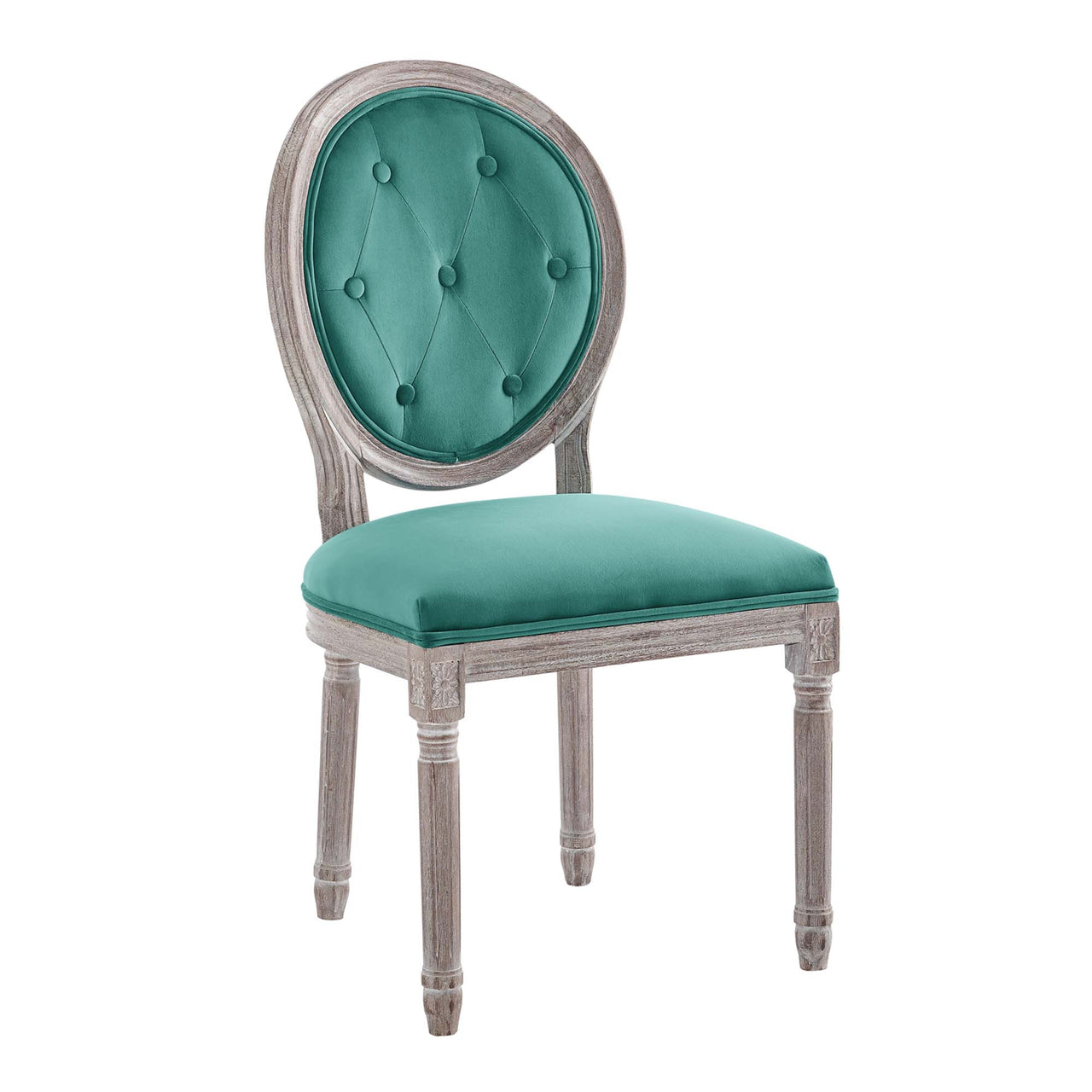 Genevre Velvet Dining Chair, Natural Wood & Teal