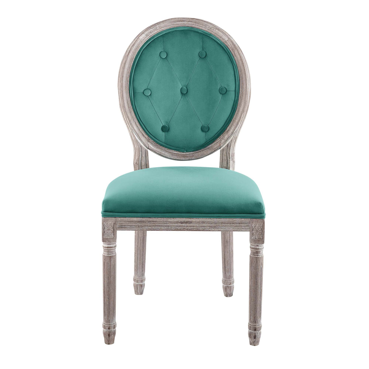 Genevre Velvet Dining Chair, Natural Wood & Teal