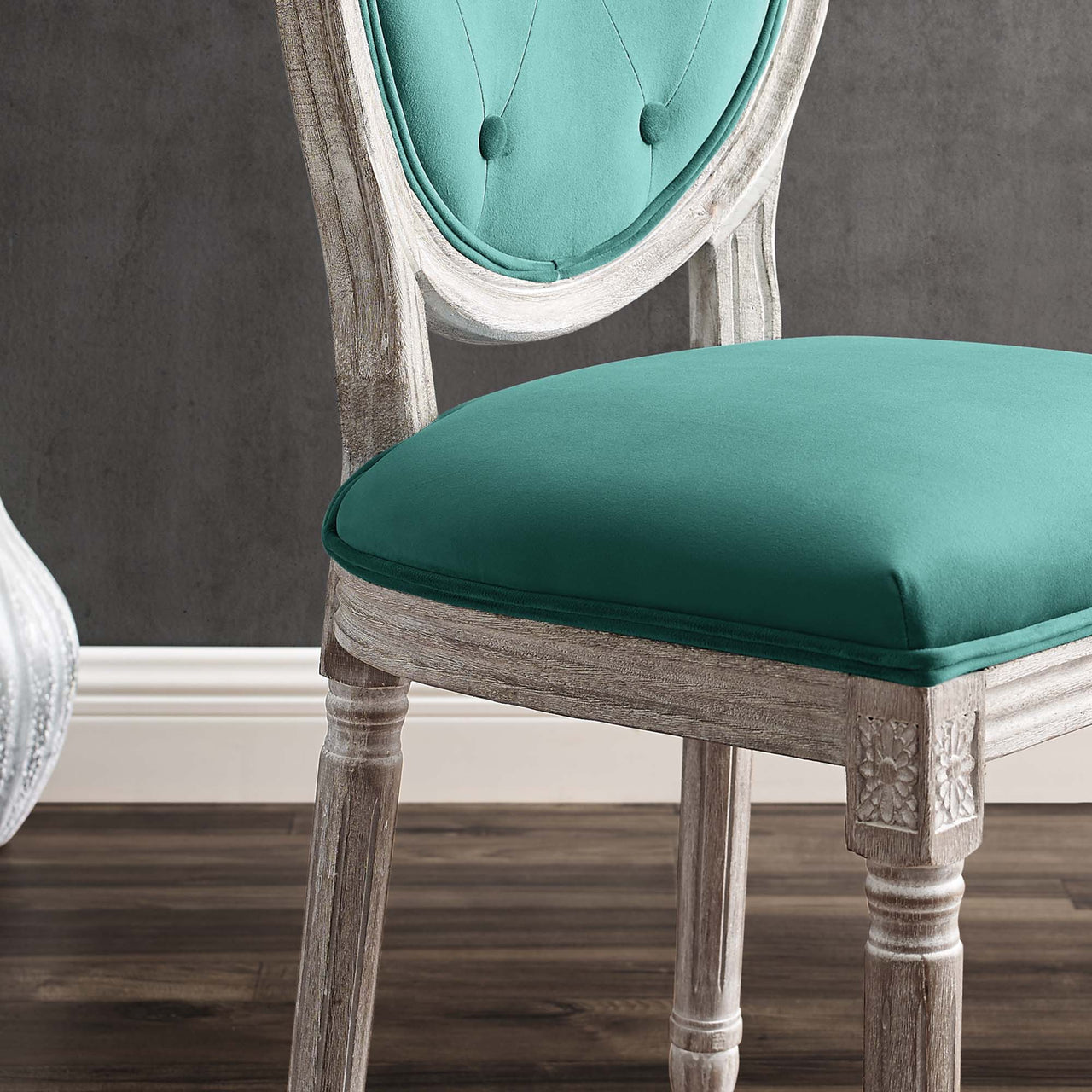 Genevre Velvet Dining Chair, Natural Wood & Teal