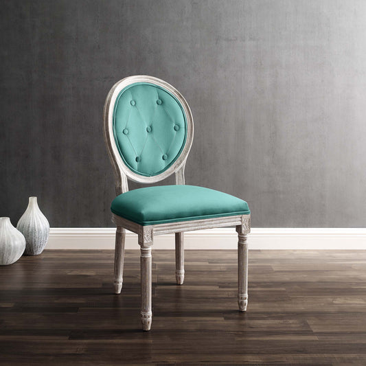 Genevre Velvet Dining Chair, Natural Wood & Teal