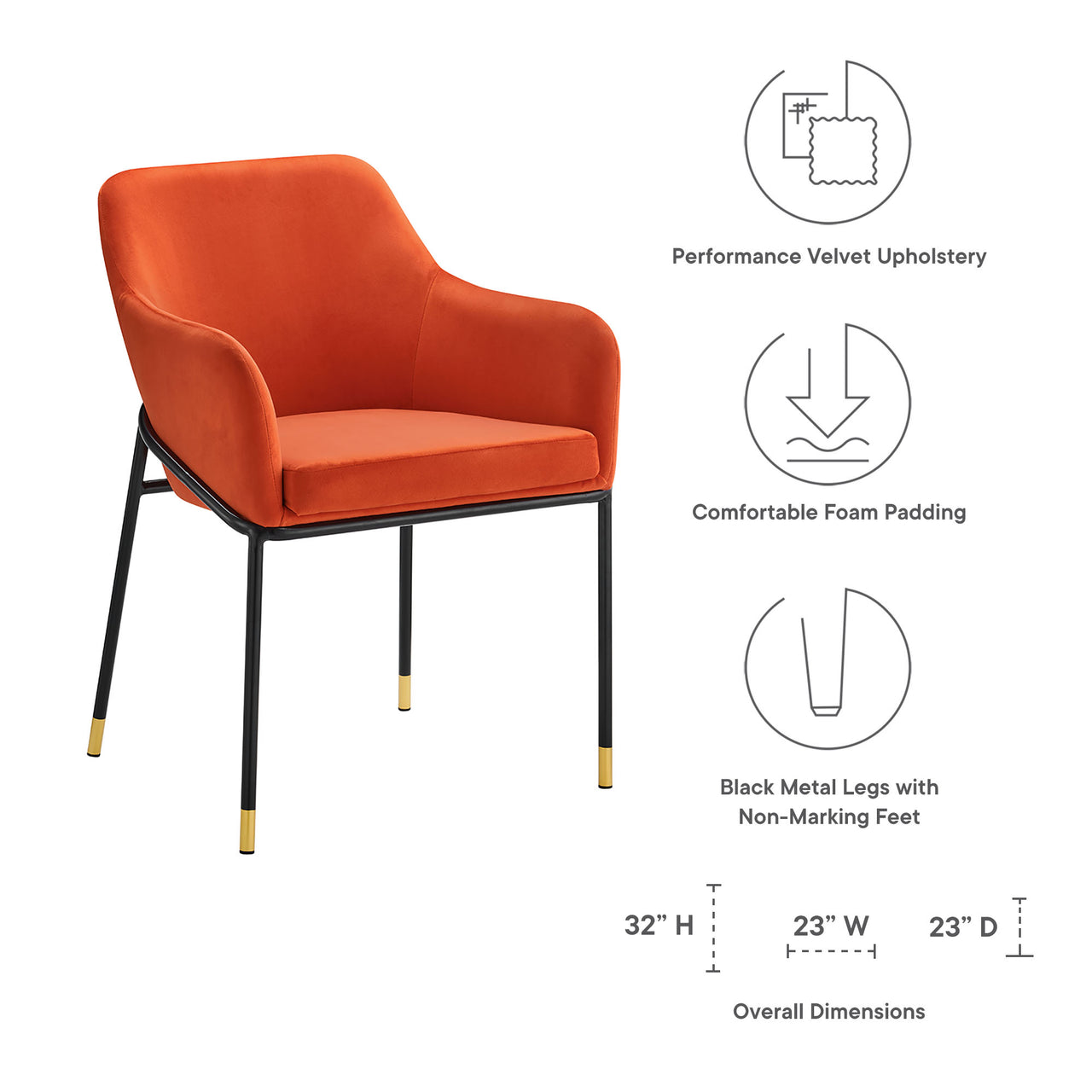 Rovelle Upholstered Velvet Dining Chair, Black & Orange