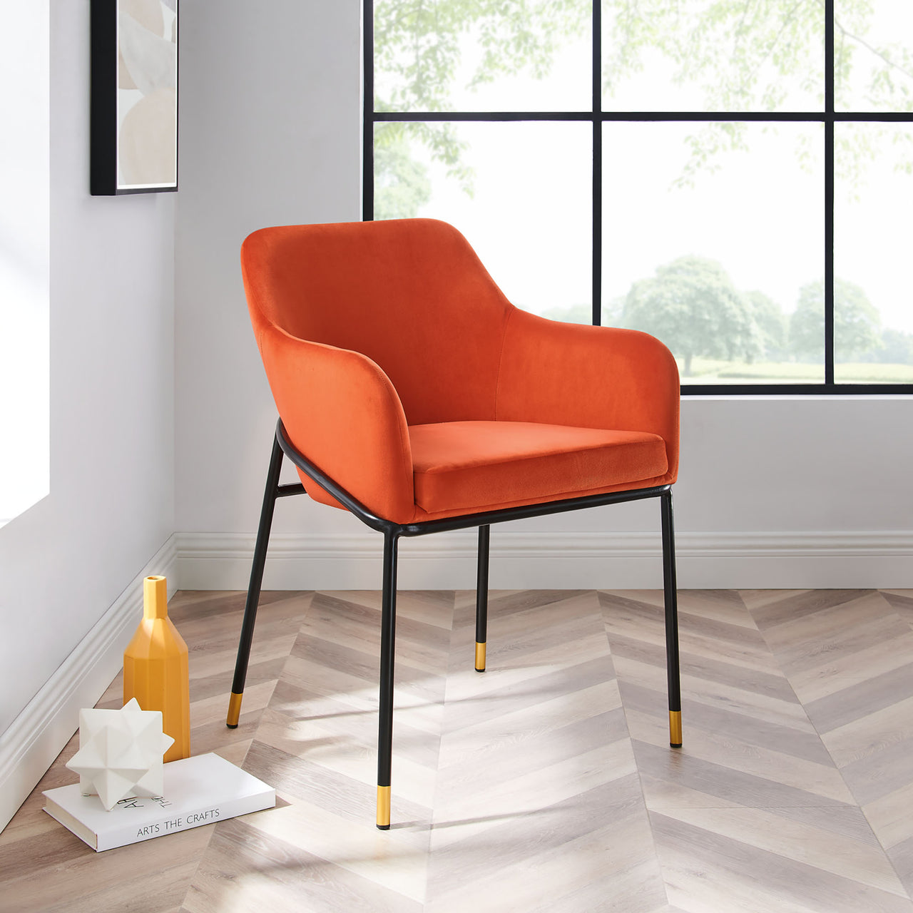 Rovelle Upholstered Velvet Dining Chair, Black & Orange