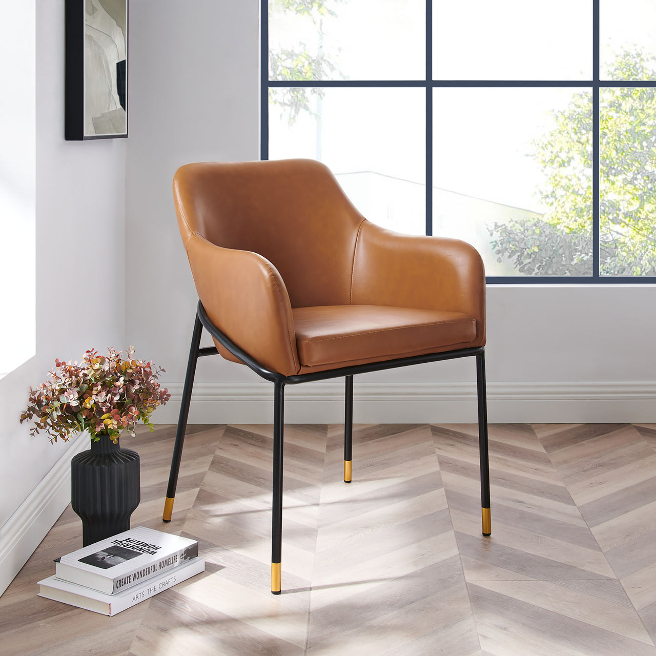 Rovelle Eco-Leather Dining Chair, Black & Tan