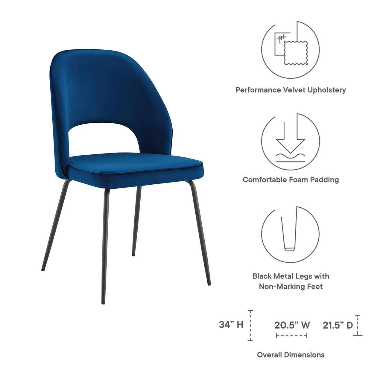 Nicholas Upholstered Velvet Dining Chair Set of 2, Black & Navy