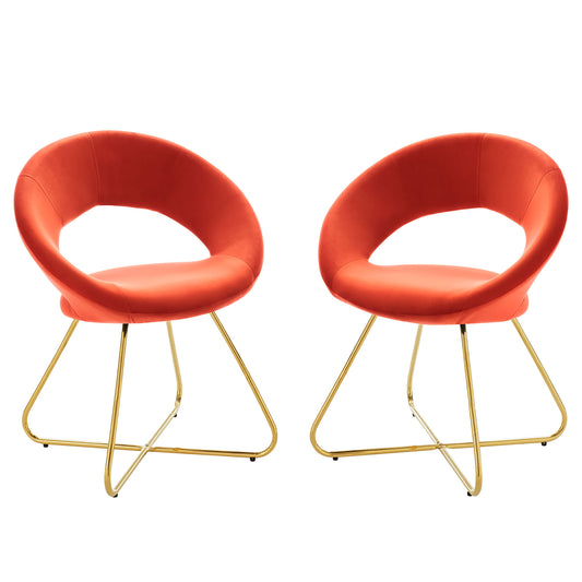 Epicenter Upholstered Velvet Chair Set of 2, Orange