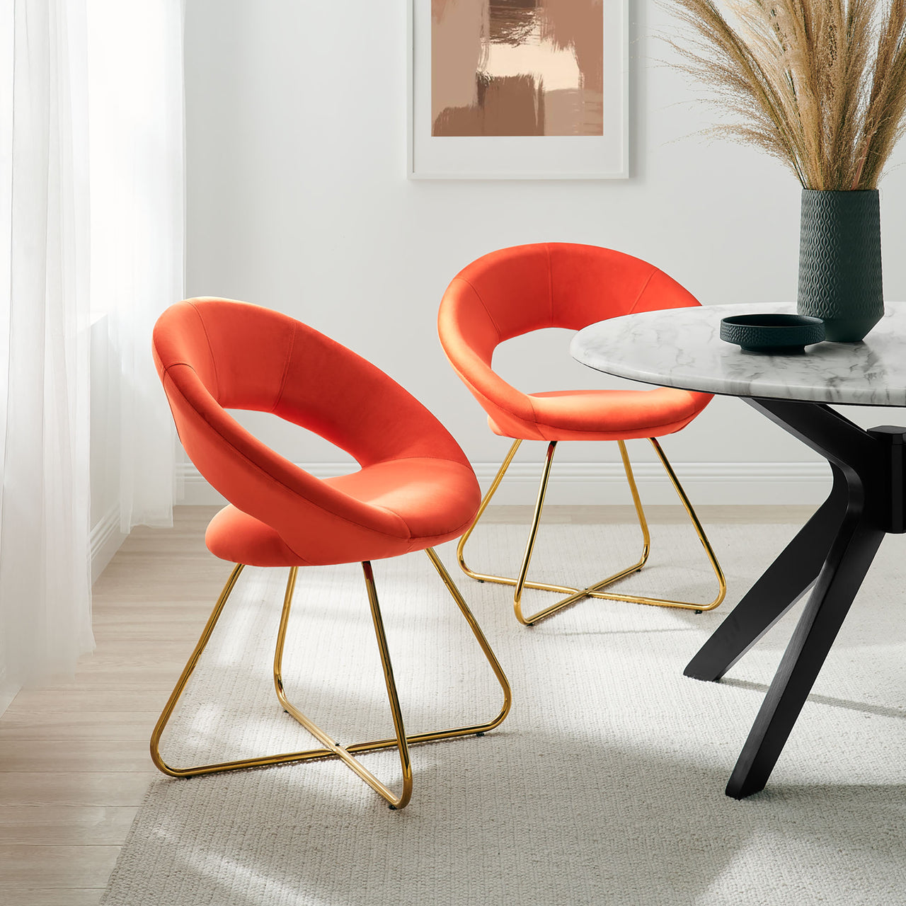 Epicenter Upholstered Velvet Chair Set of 2, Orange