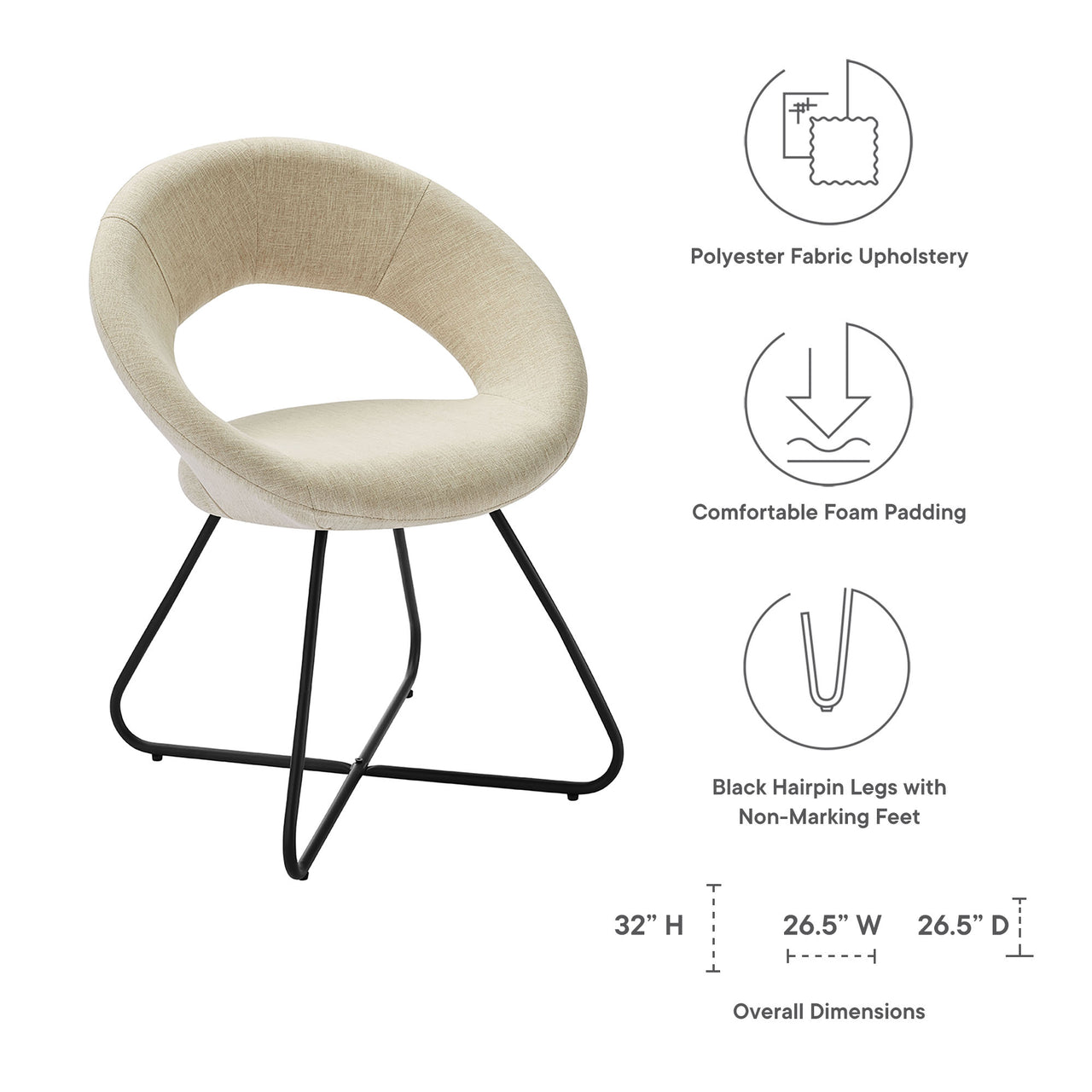 Epicenter Fabric Dining Chair Set of 2, Beige