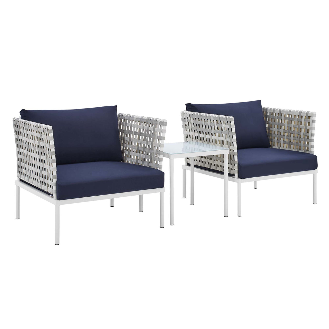 Harmonize 3-Piece Sunbrella® Basket Weave Alfresco Seating Set, Taupe & Navy