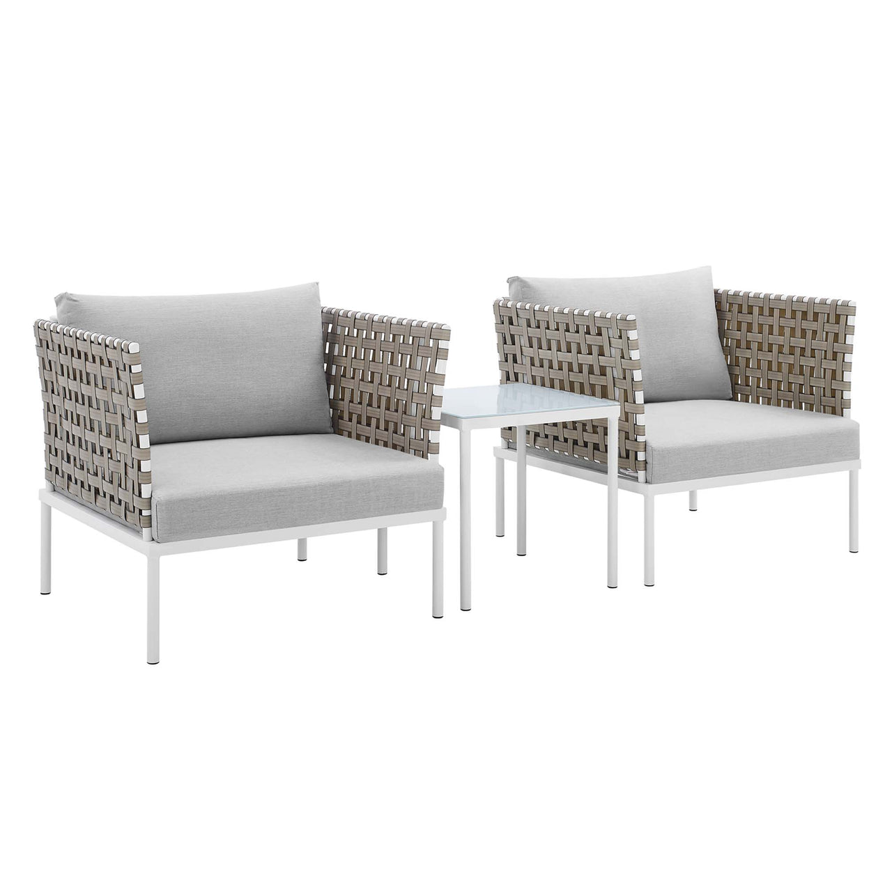 Harmonize 3-Piece Sunbrella® Basket Weave Alfresco Seating Set, Tan & Gray