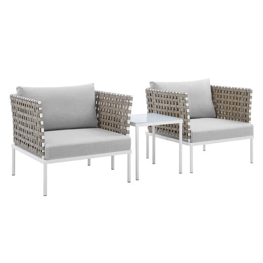 Harmonize 3-Piece Sunbrella® Basket Weave Alfresco Seating Set, Tan & Gray