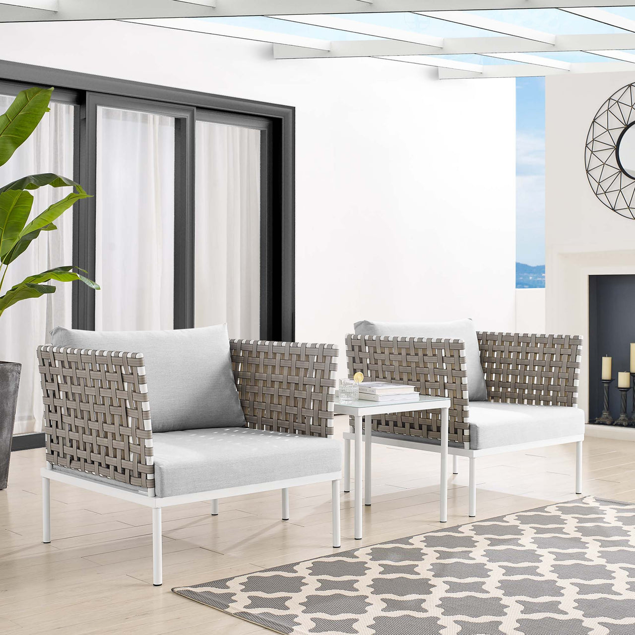 Harmonize 3-Piece Sunbrella® Basket Weave Alfresco Seating Set, Tan & Gray