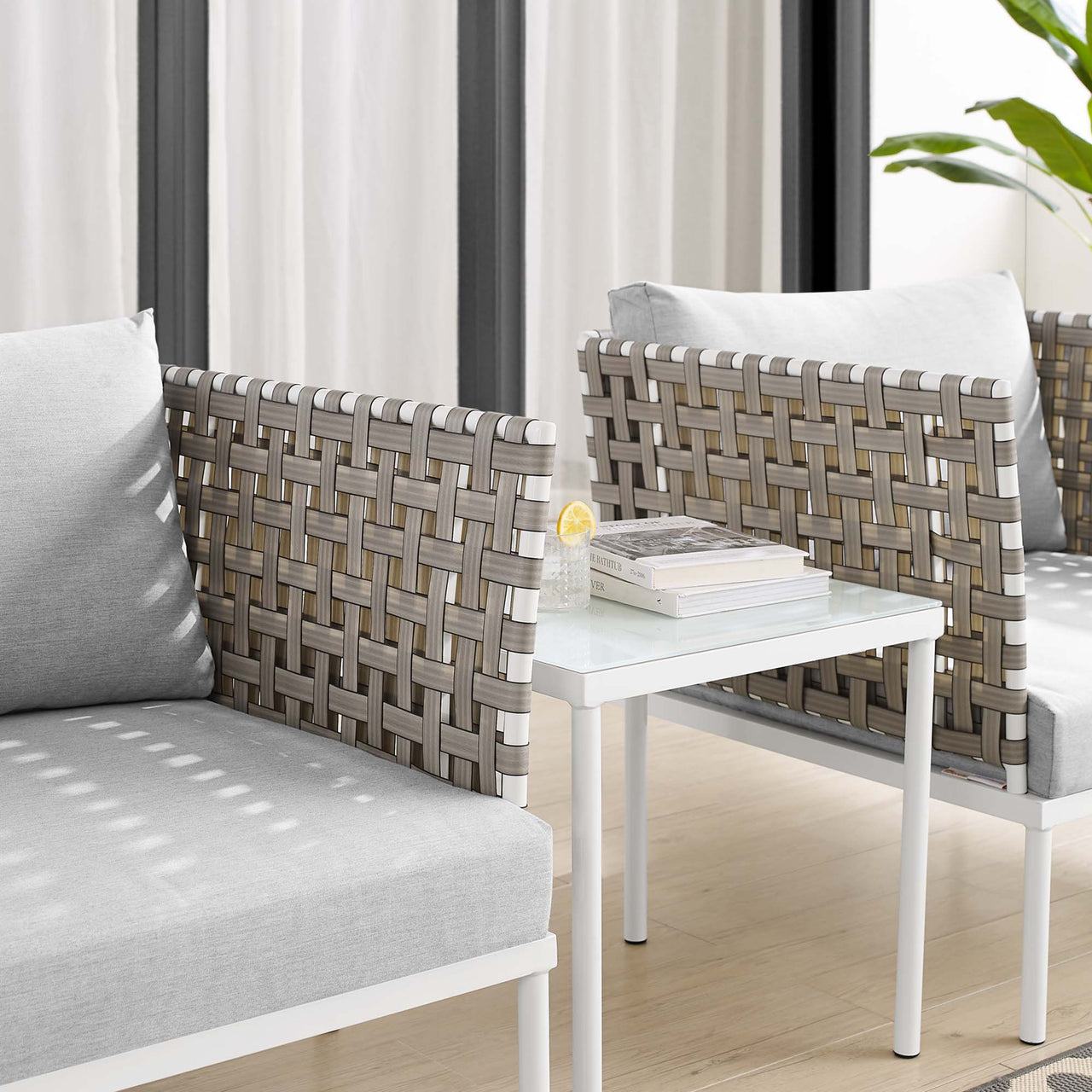 Harmonize 3-Piece Sunbrella® Basket Weave Alfresco Seating Set, Tan & Gray