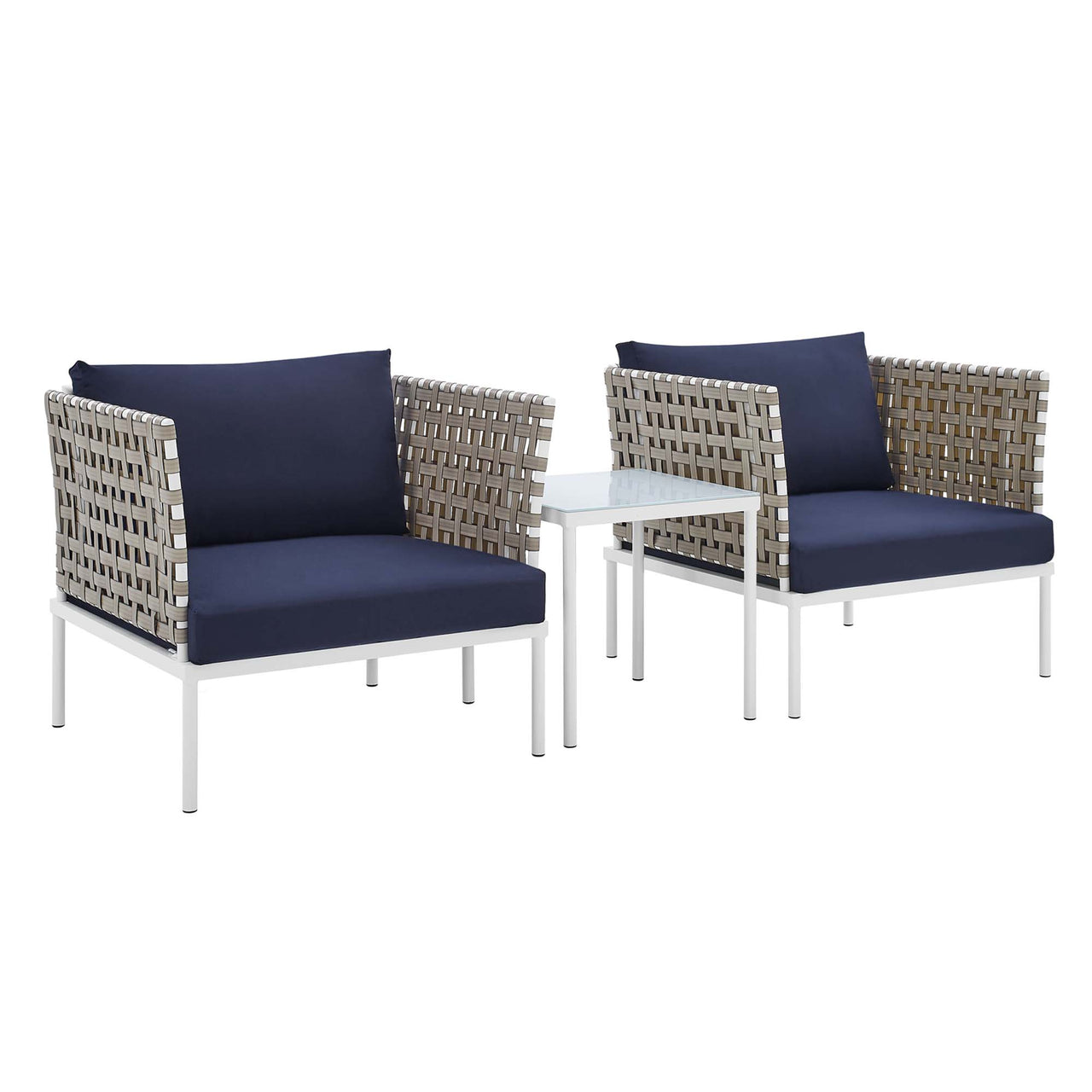 Harmonize 3-Piece Sunbrella® Basket Weave Alfresco Seating Set, Tan & Navy