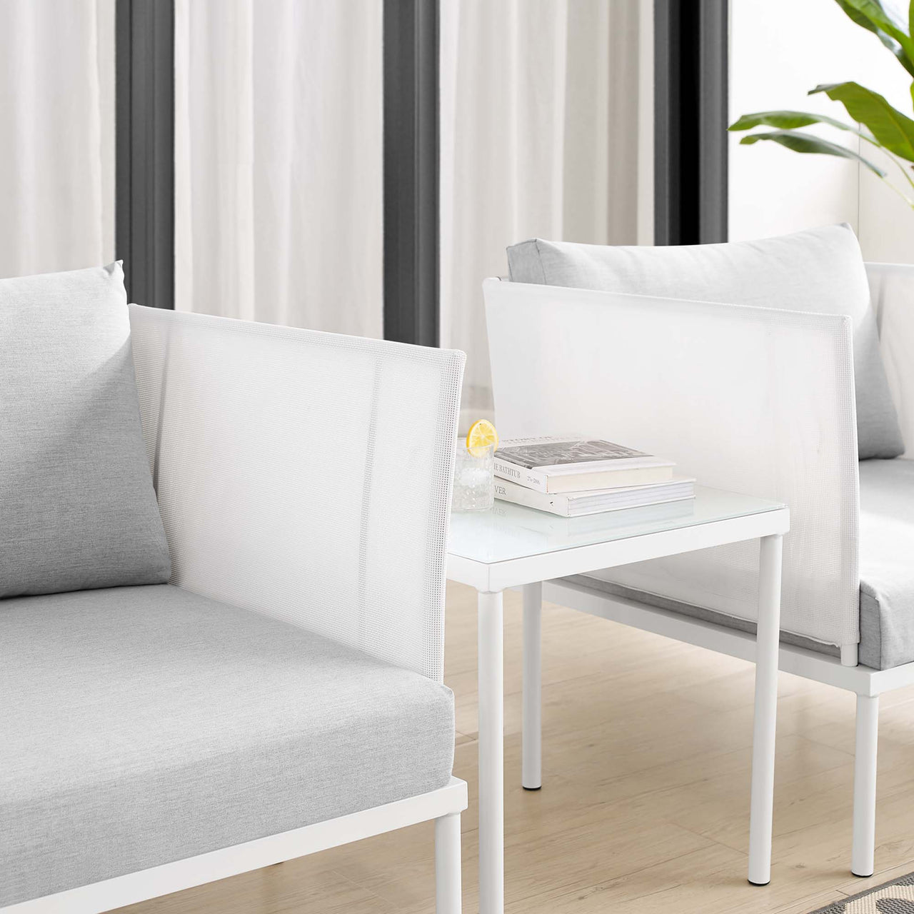 Harmonize 3-Piece Sunbrella® Alfresco Seating Set, White & Gray