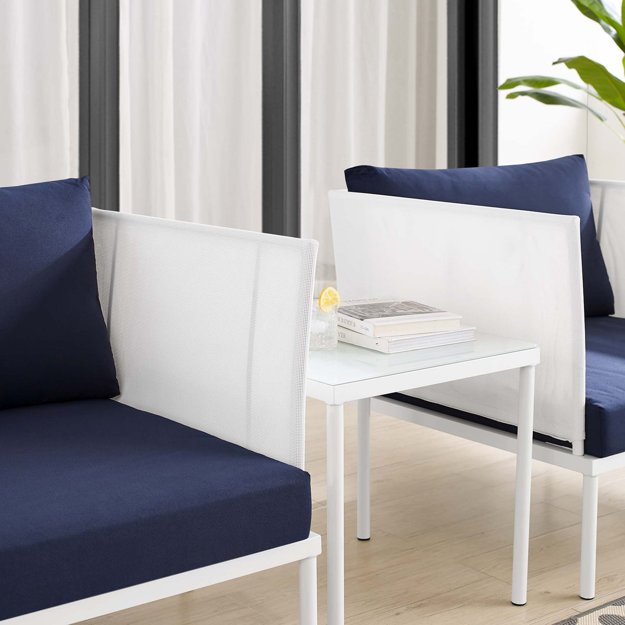 Harmonize 3-Piece Sunbrella® Alfresco Seating Set, White & Navy