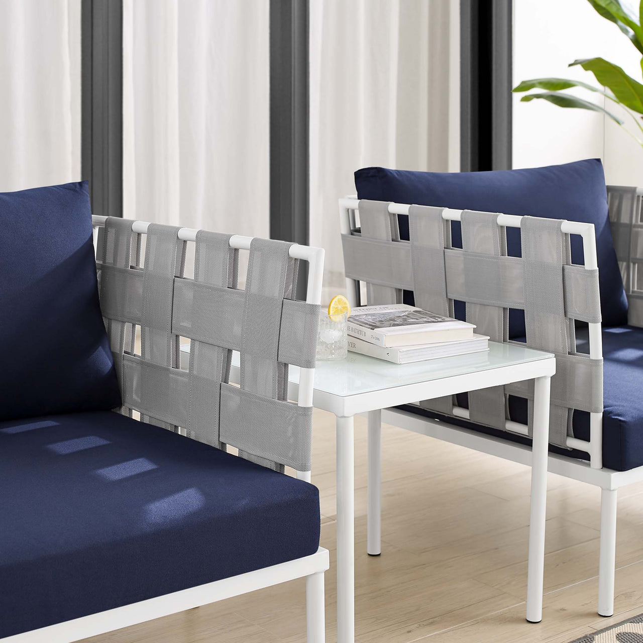 Harmonize 3-Piece Sunbrella® Alfresco Seating Set, Gray & Navy
