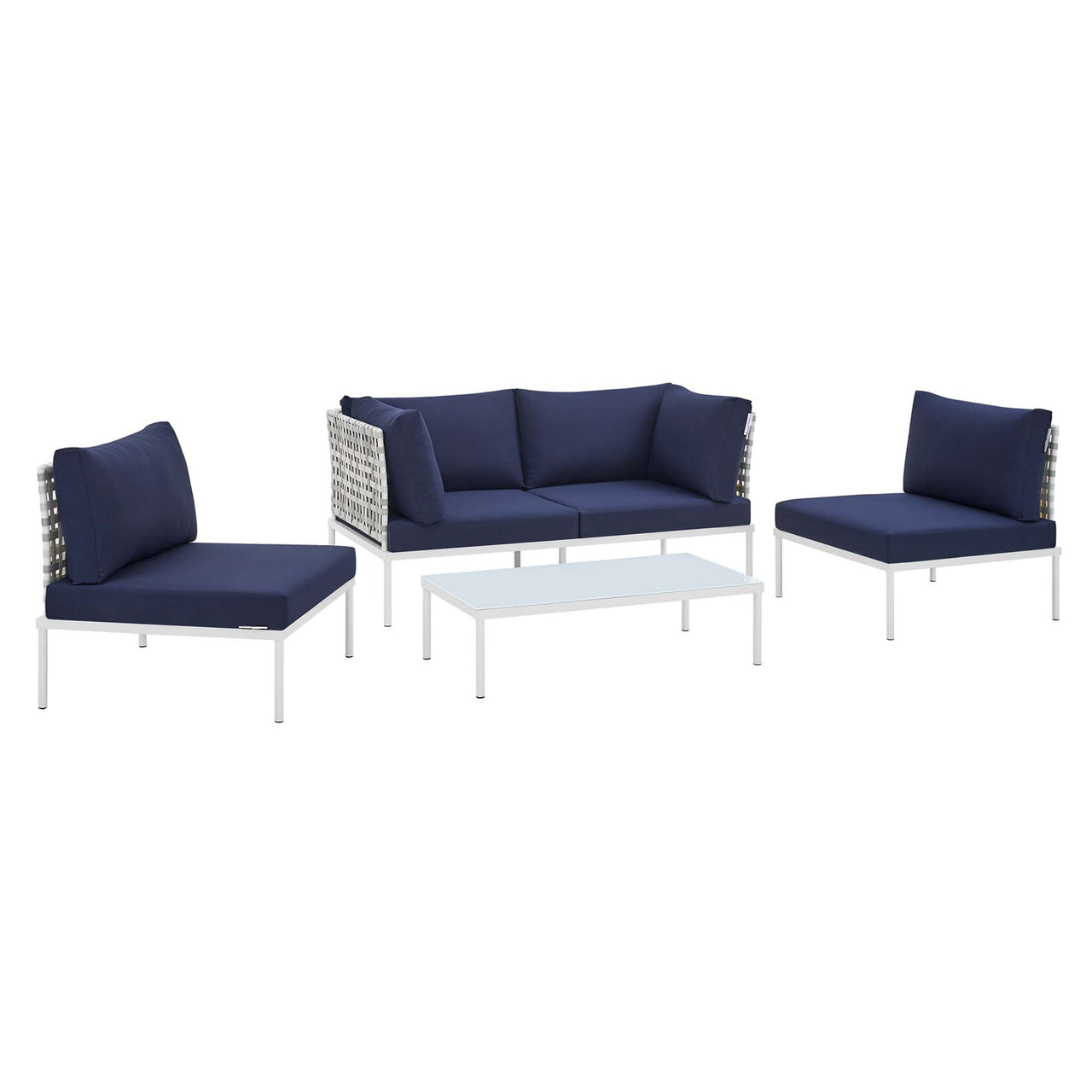 Harmonize 4-Piece Sunbrella® Basket Weave Alfresco Seating Set, Taupe & Navy