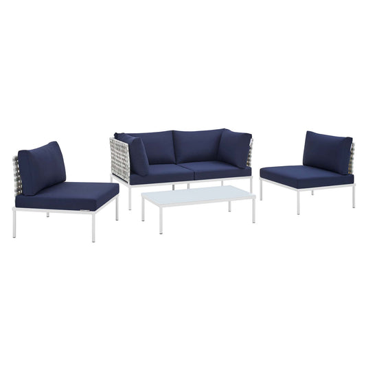 Harmonize 4-Piece Sunbrella® Basket Weave Alfresco Seating Set, Taupe & Navy