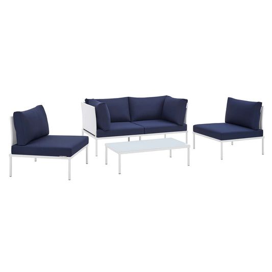Harmonize 4-Piece Sunbrella® Alfresco Seating Set, White & Navy