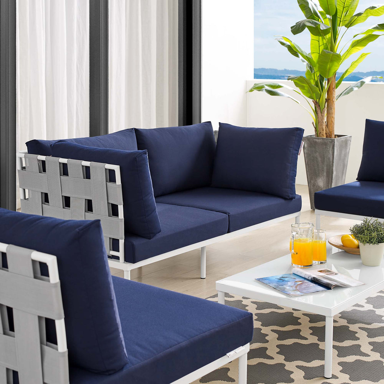 Harmonize 4-Piece Sunbrella® Alfresco Seating Set, Gray & Navy