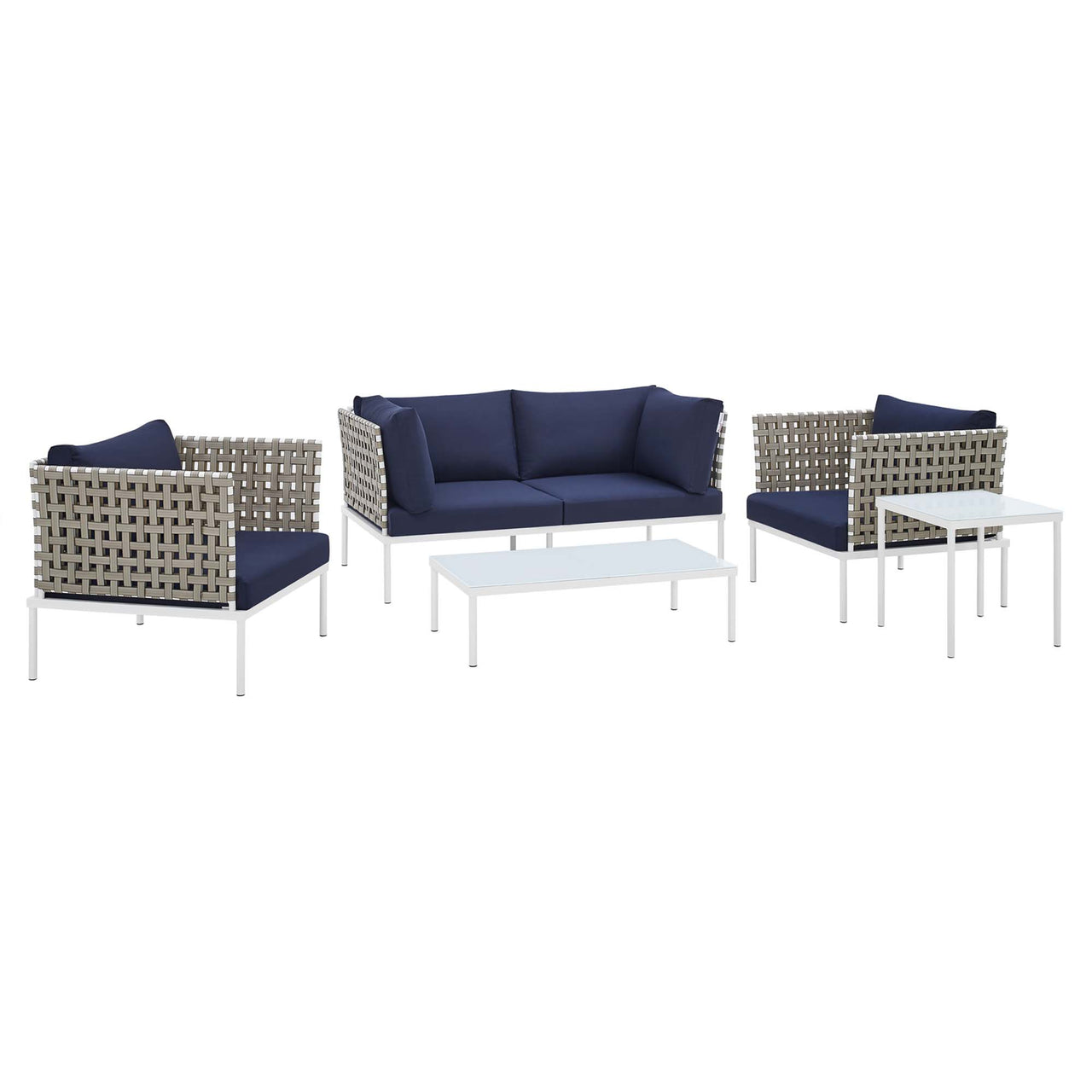 Harmonize 5-Piece Sunbrella® Basket Weave Alfresco Seating Set, Tan & Navy