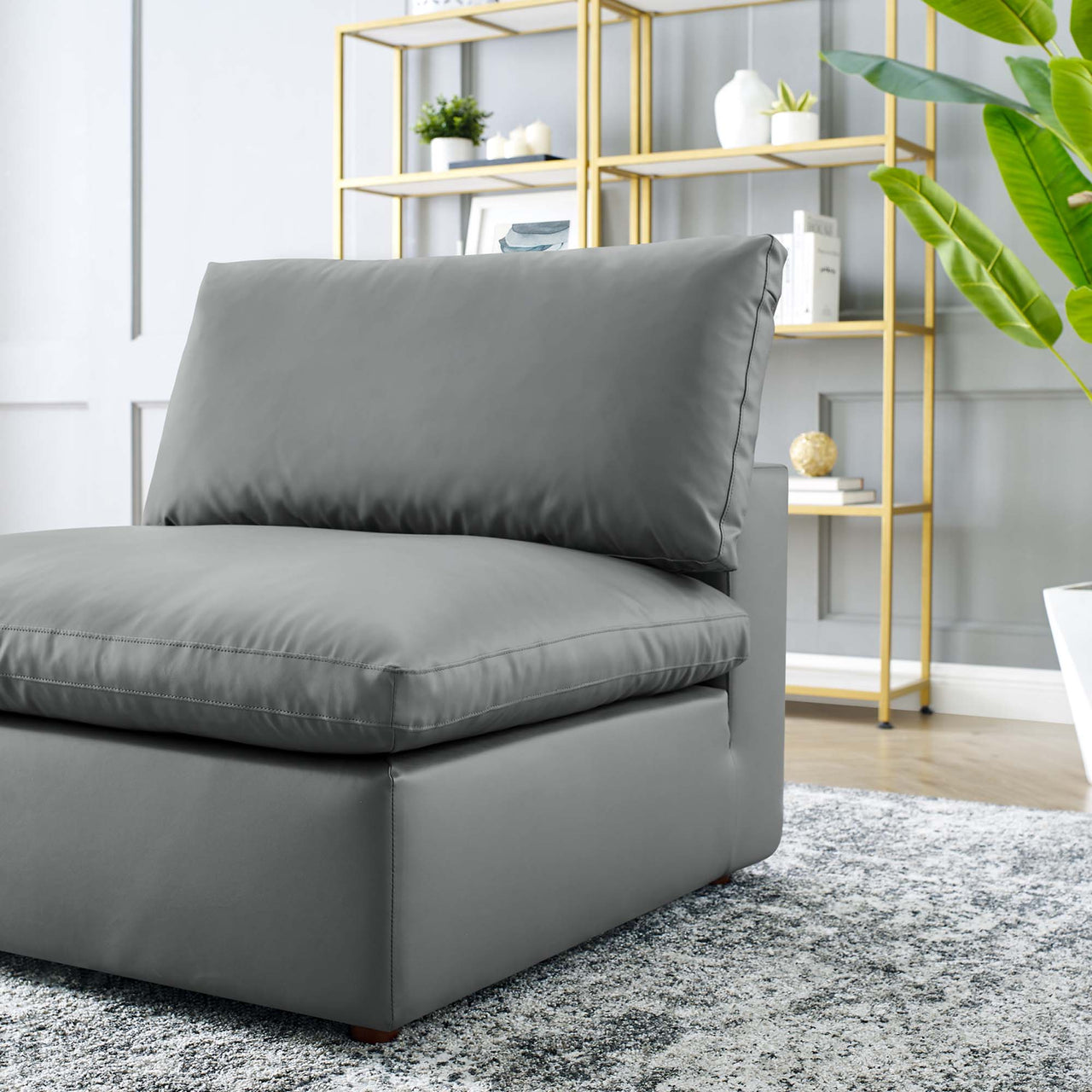 Angelic Cloudblend Eco-Leather Armless Chair | Modular Sectional Component, Gray