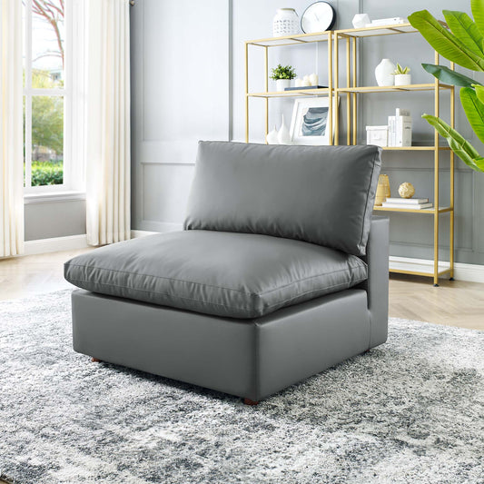 Angelic Cloudblend Eco-Leather Armless Chair | Modular Sectional Component, Gray
