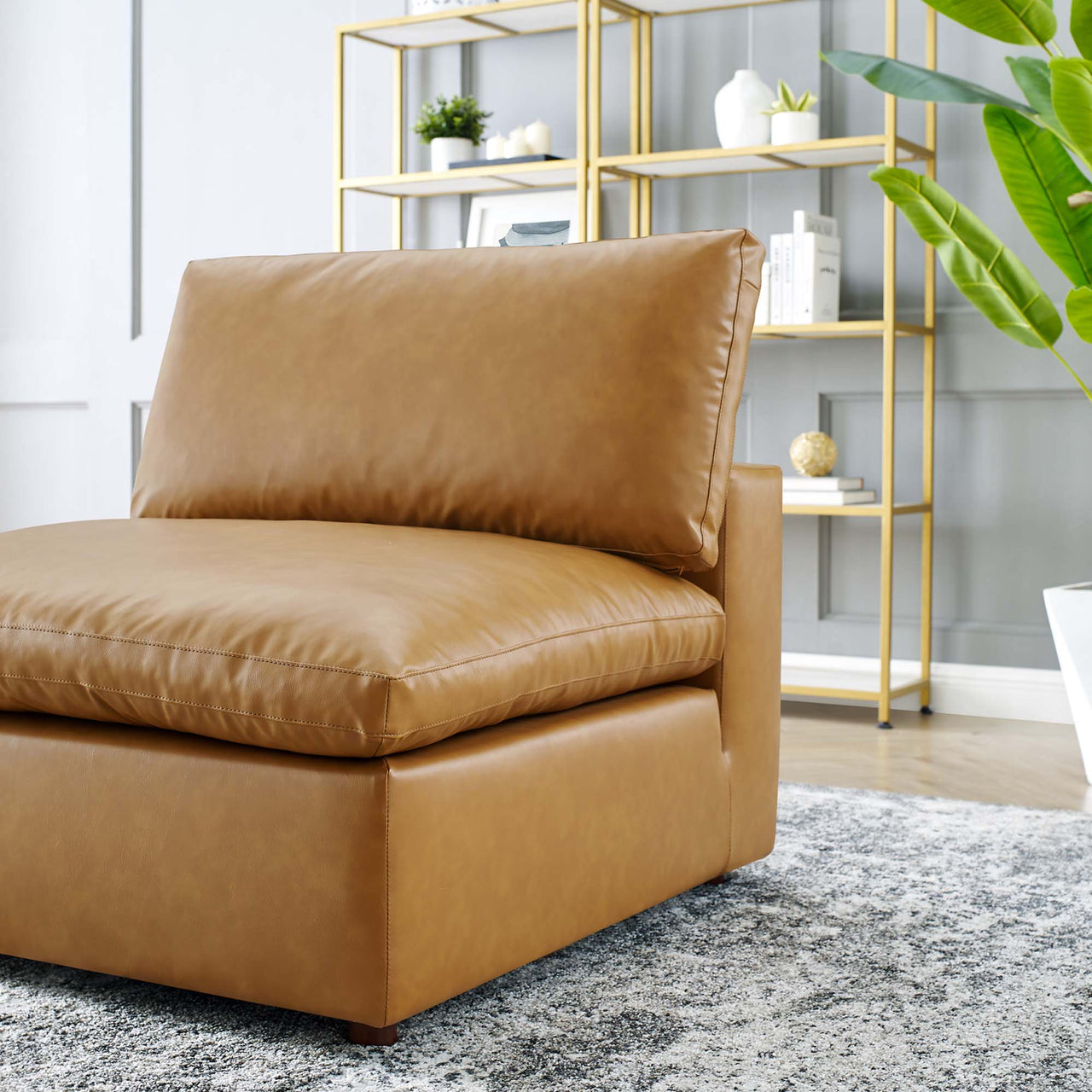 Angelic Cloudblend Eco-Leather Armless Chair | Modular Sectional Component, Tan