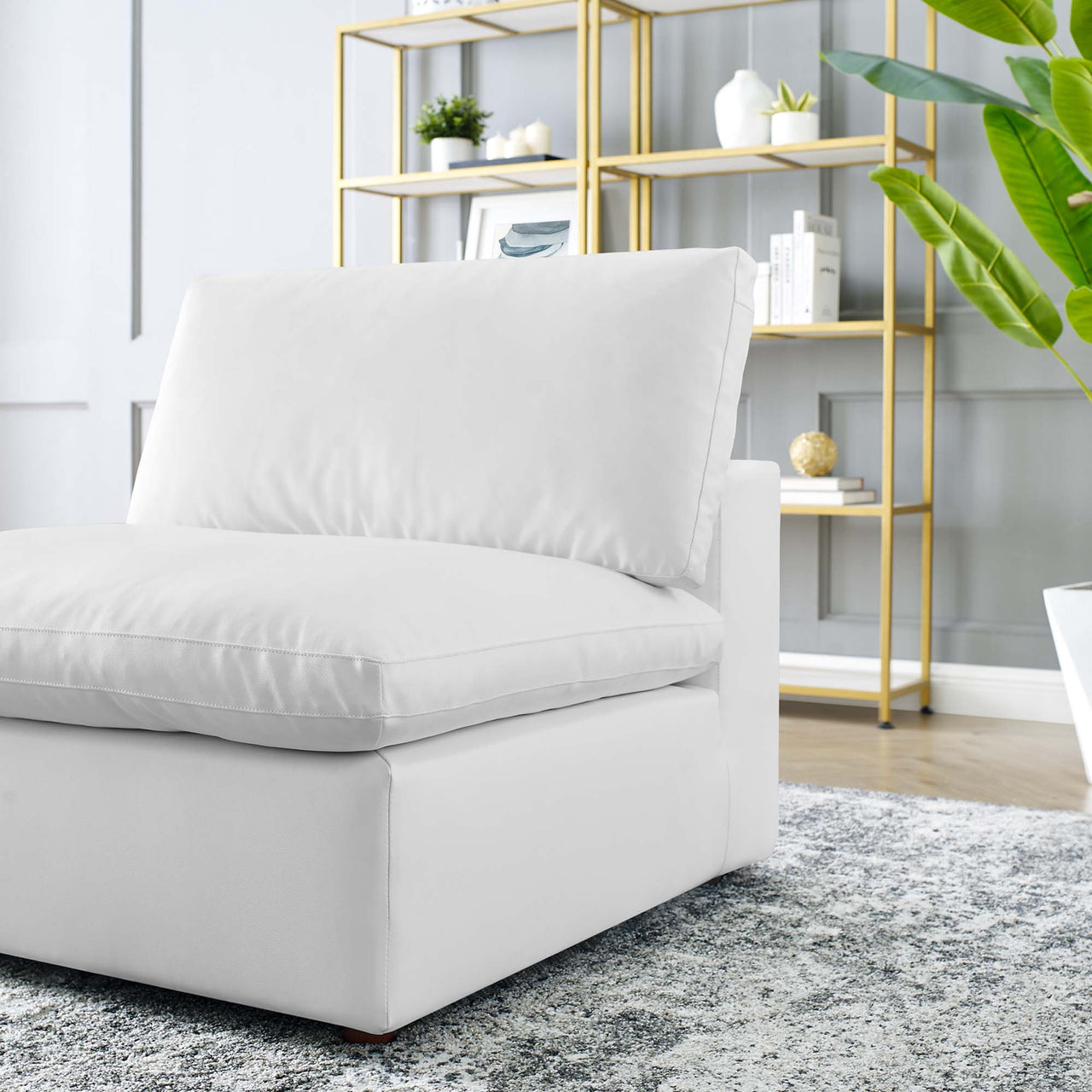 Angelic Cloudblend Eco-Leather Armless Chair | Modular Sectional Component, White