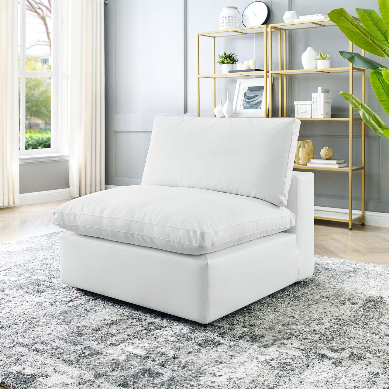 Angelic Cloudblend Eco-Leather Armless Chair | Modular Sectional Component, White