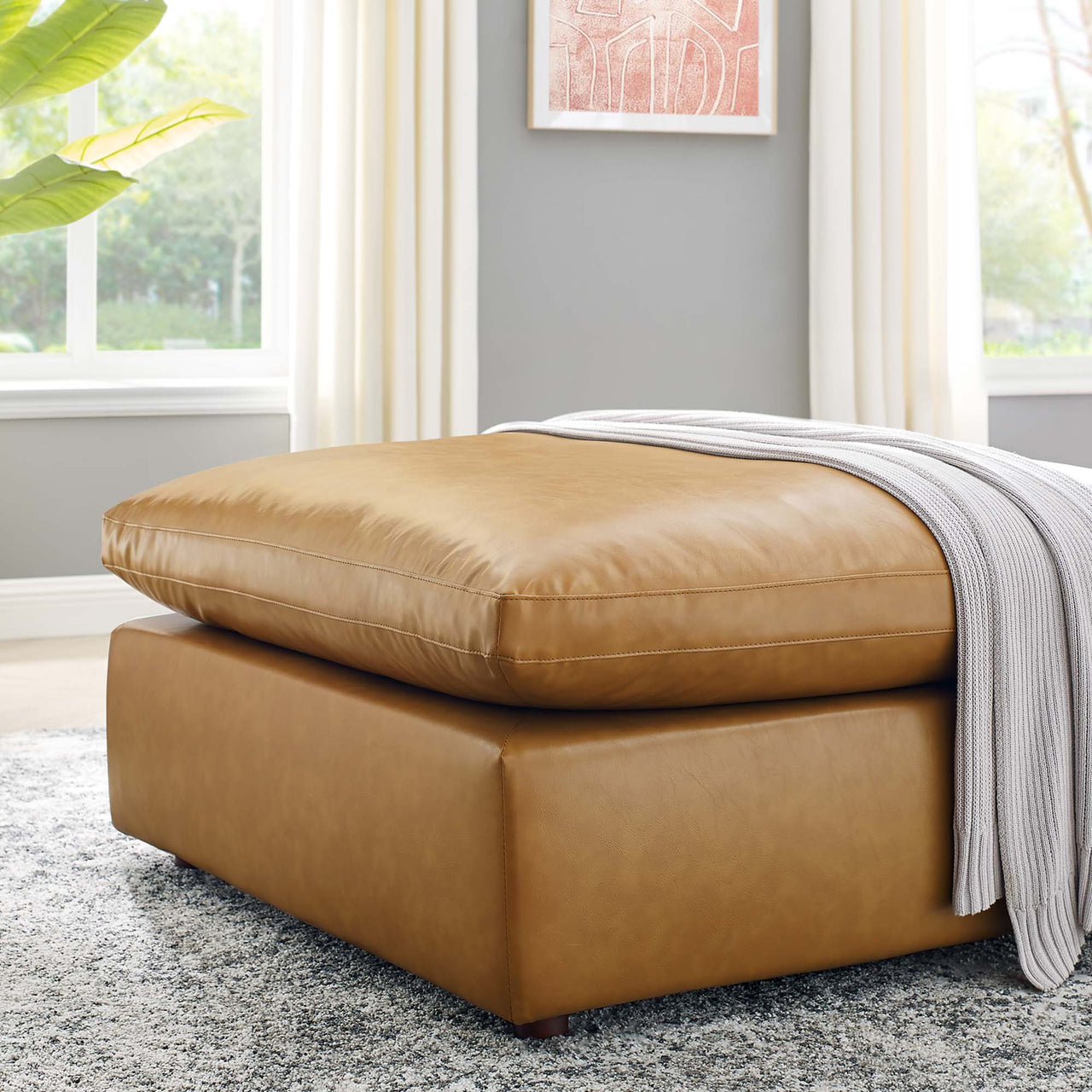 Angelic Cloudblend Eco-Leather Ottoman | Modular Sectional Component, Tan