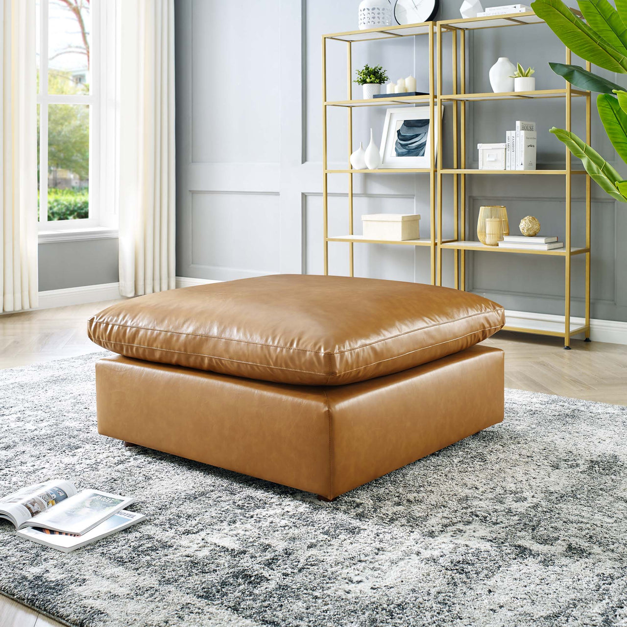 Angelic Cloudblend Eco-Leather Ottoman | Modular Sectional Component, Tan