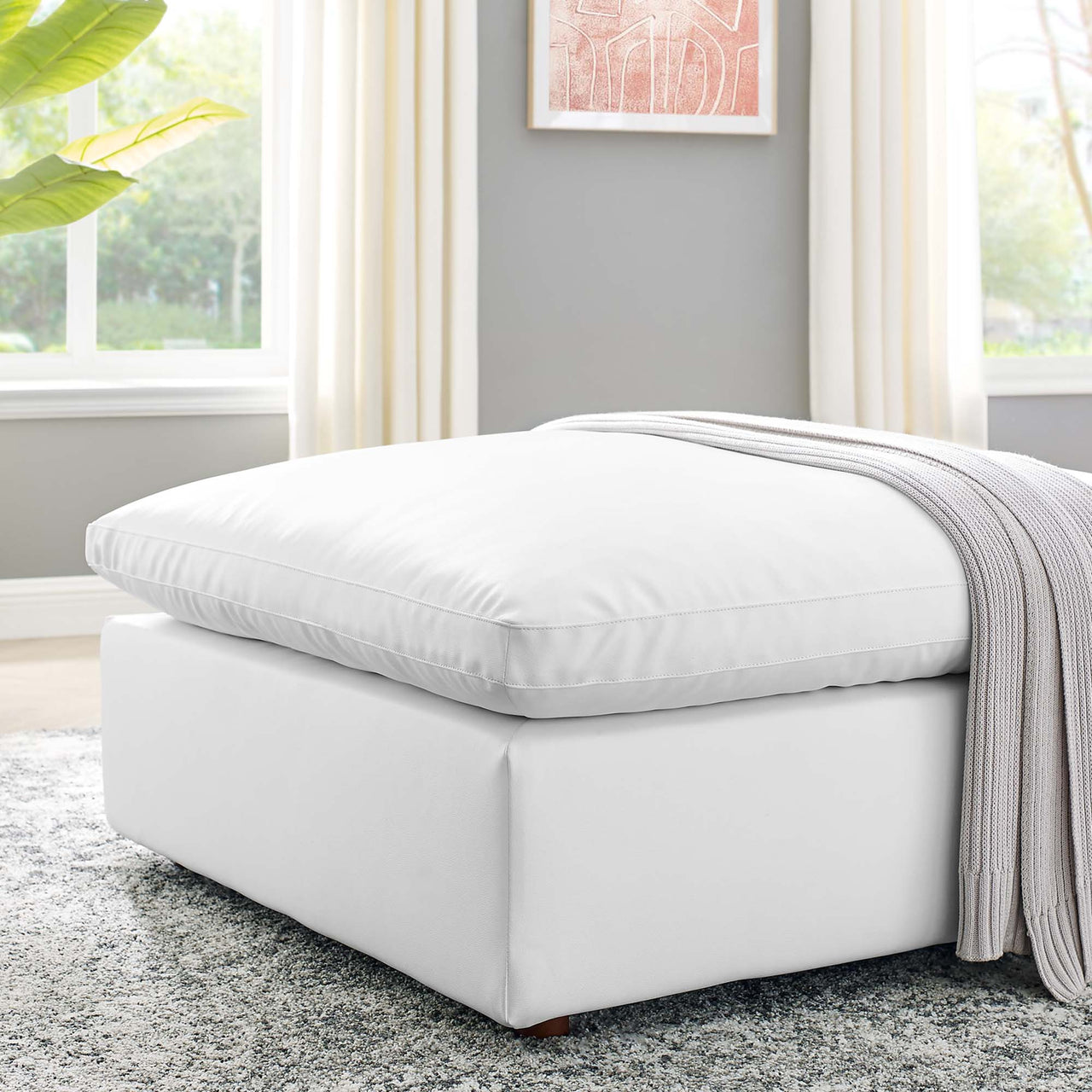 Angelic Cloudblend Eco-Leather Ottoman | Modular Sectional Component, White
