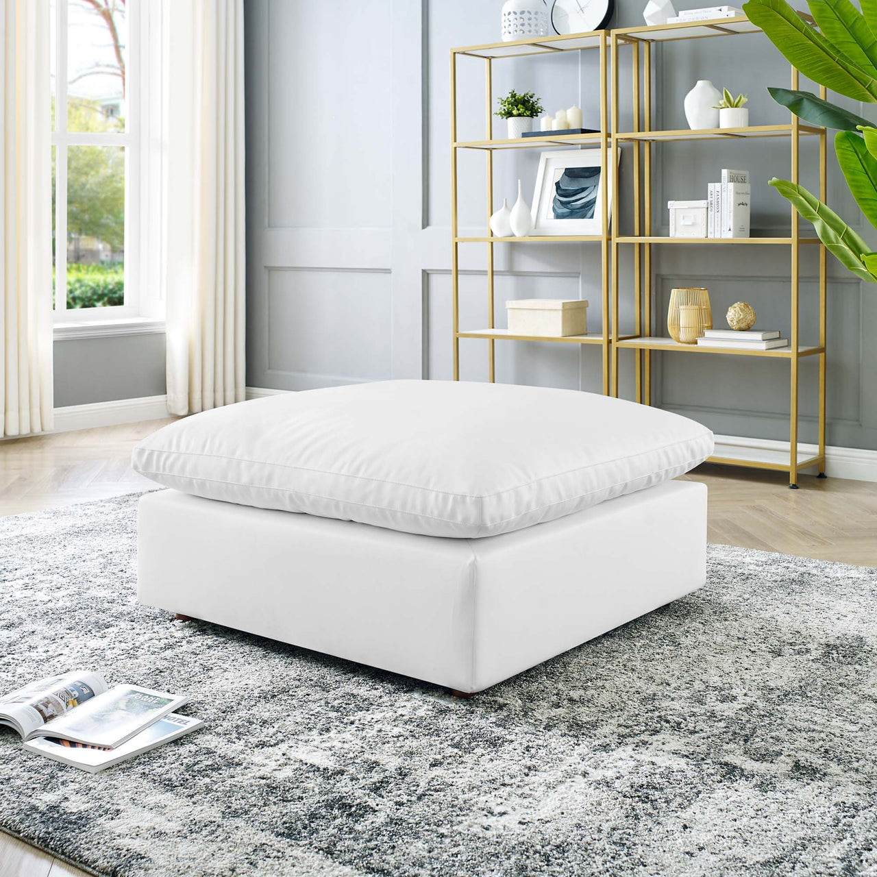 Angelic Cloudblend Eco-Leather Ottoman | Modular Sectional Component, White
