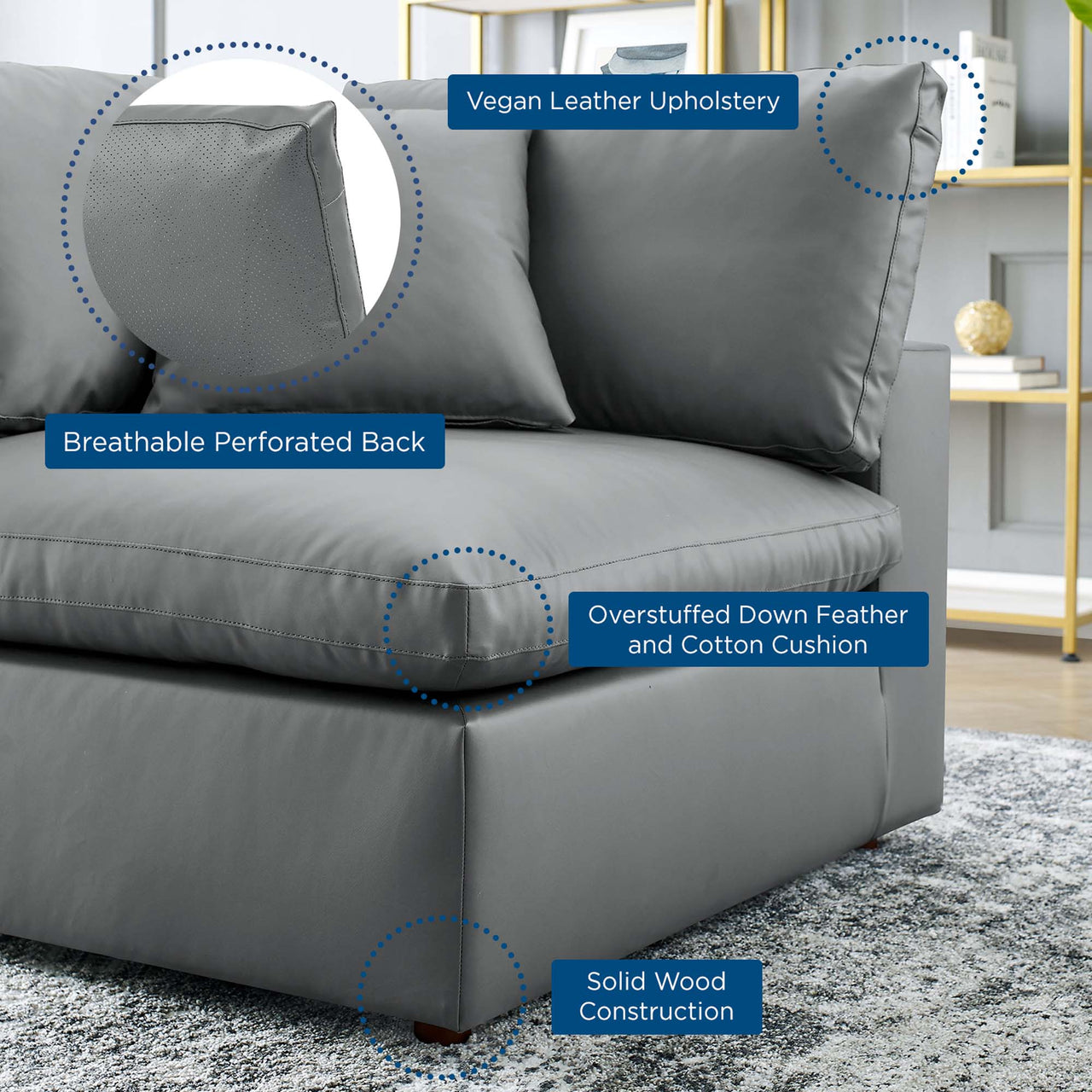 Angelic Cloudblend Eco-Leather Corner Chair | Modular Sectional Component, Gray