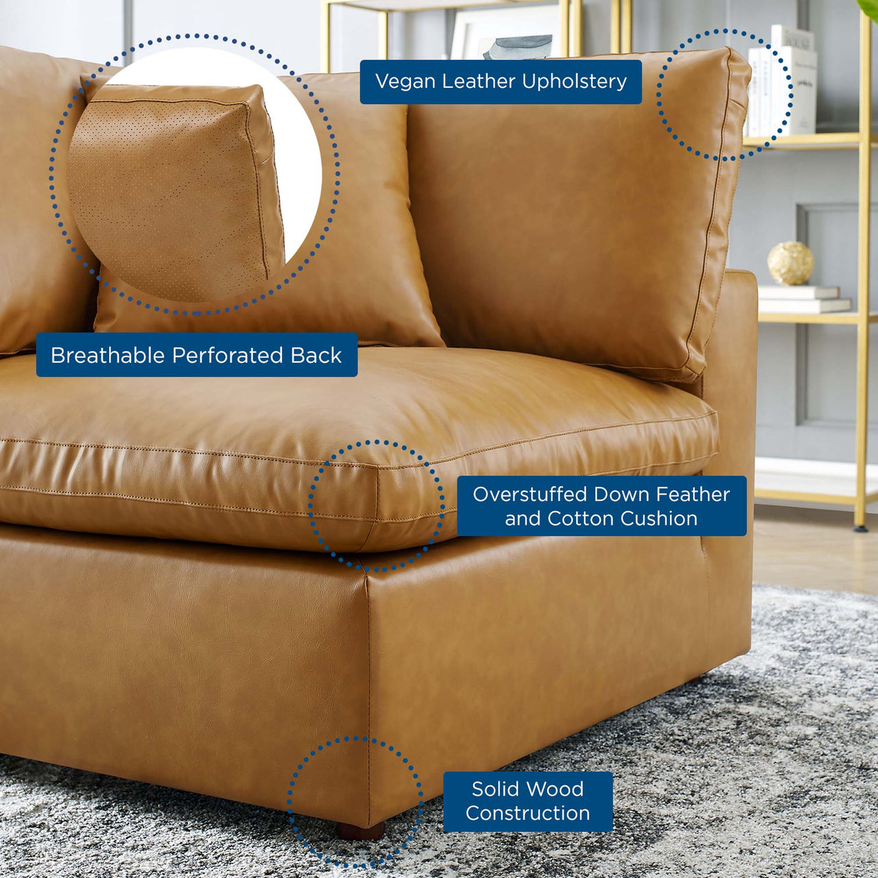 Angelic Cloudblend Eco-Leather Corner Chair | Modular Sectional Component, Tan