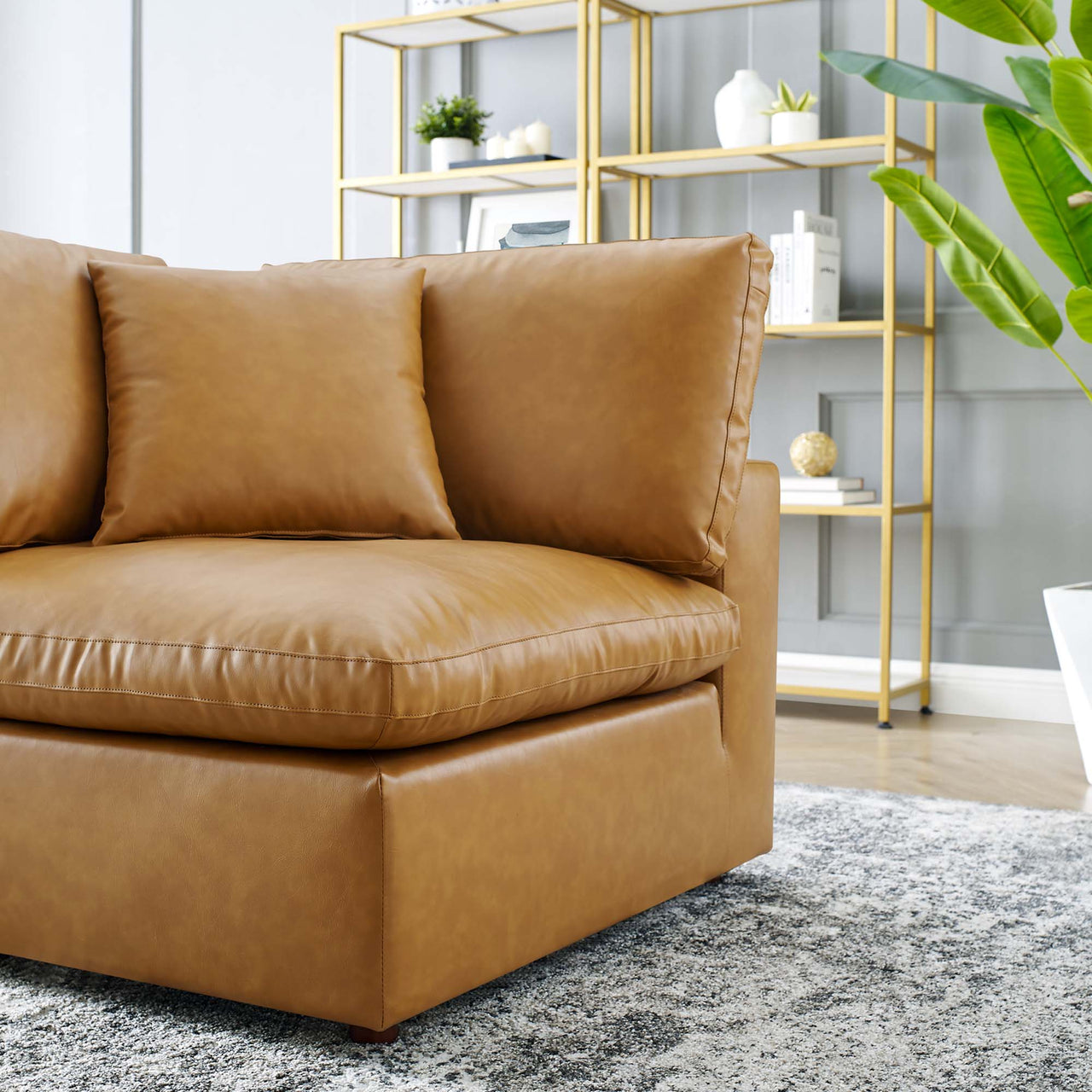 Angelic Cloudblend Eco-Leather Corner Chair | Modular Sectional Component, Tan