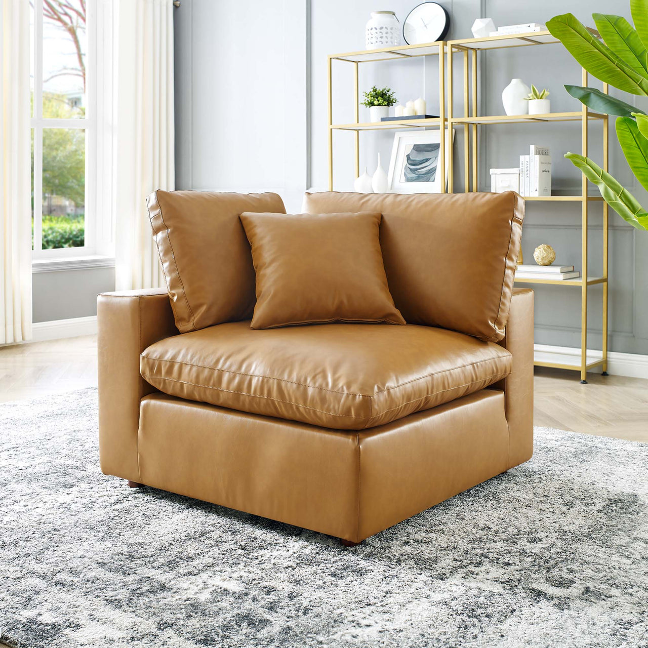 Angelic Cloudblend Eco-Leather Corner Chair | Modular Sectional Component, Tan