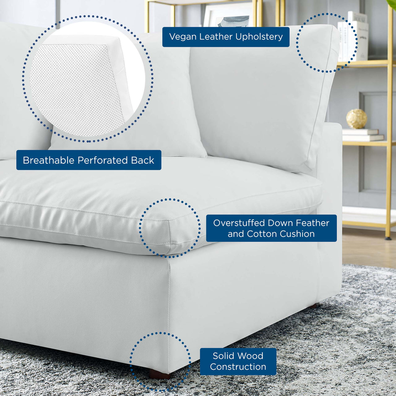 Angelic Cloudblend Eco-Leather Corner Chair | Modular Sectional Component, White
